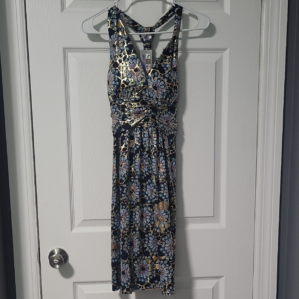 India Boutique Black and White Halter Midi Sundress